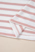 Pink Stripe Waffle Knit Pocketed Half Sleeve Plus Size T Shirt